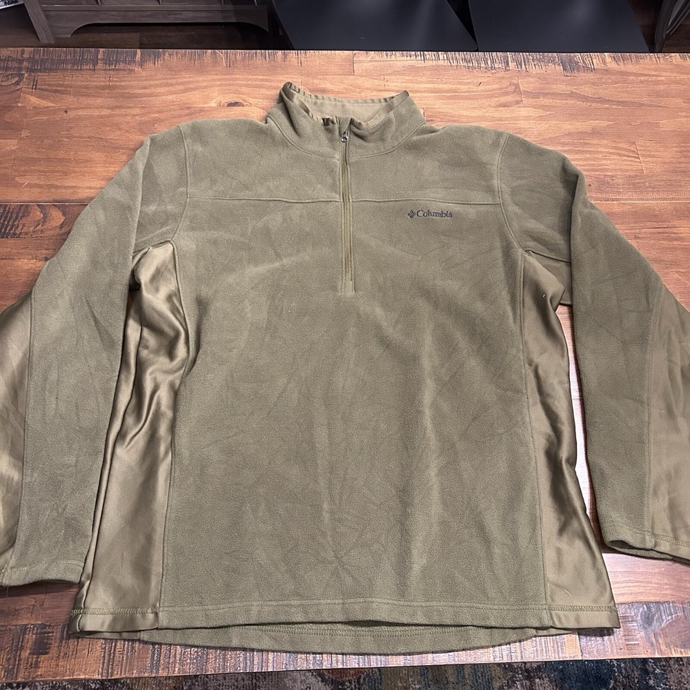 Columbia 1/4 Zip Pullover Mens XL Green Embroidered Hiking Sweater Outdoor Light